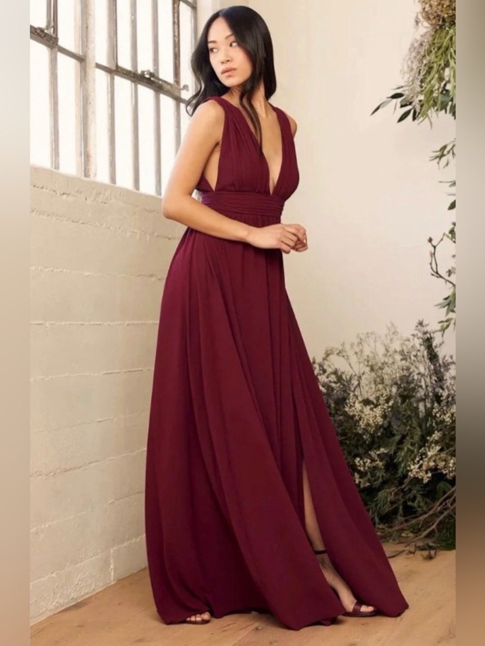 Lulus Heavenly Hues Formal Burgundy Maxi Dress